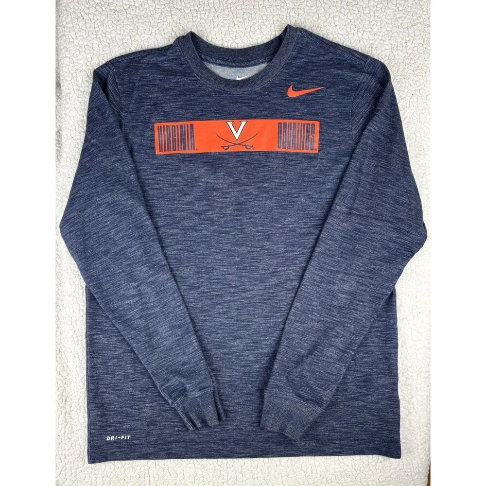 Mens UVA Virginia Cavaliers Size Med Nike Dri-Fit L/S Shirt Navy Gray Orange